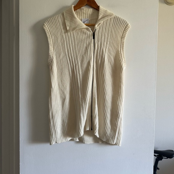 Vintage Stephan Janson Italian Designer Ivory Asymmetrical Zip Up Sweater Vest - Picture 2 of 6